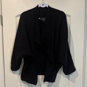 Lafayette 148 New York Black Draped Open-Front Wool/Cashmere Blend Cardigan
